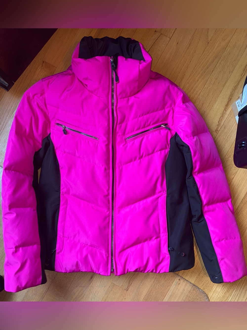 Calvin Klein Bright Pink Puffer Jacket with Black Panels